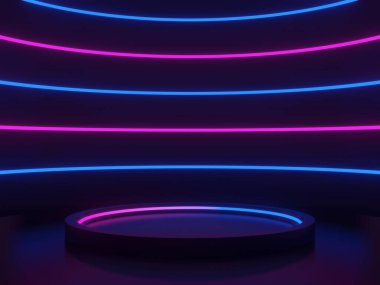 Gradyan neon ışıkları olan 3D Siyah podyum