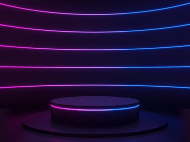 Gradyan neon ışıkları olan 3D Siyah podyum