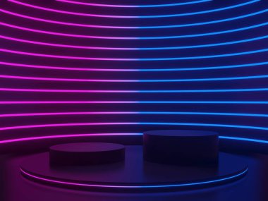 Gradyan neon ışıkları olan 3D Siyah podyum