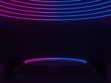 Gradyan neon ışıkları olan 3D Siyah podyum