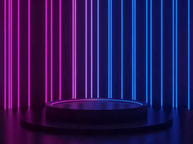Gradyan neon ışıkları olan 3D Siyah podyum
