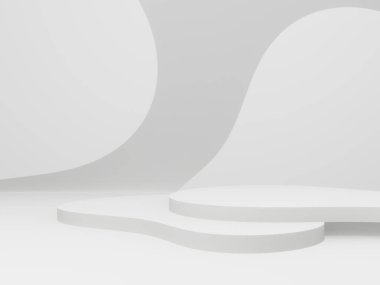 3D görüntülü beyaz podyum. Ürün modeli..