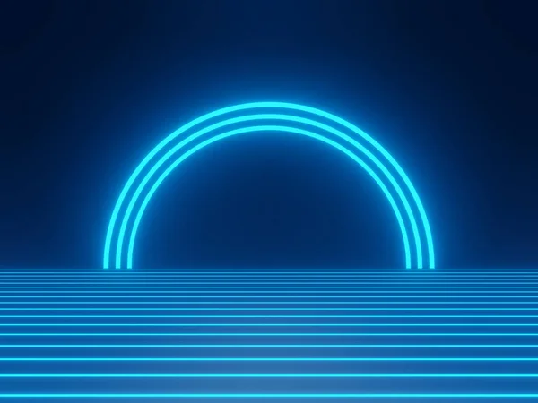 3Dレンダリング青ネオンライトの背景 — ストック写真