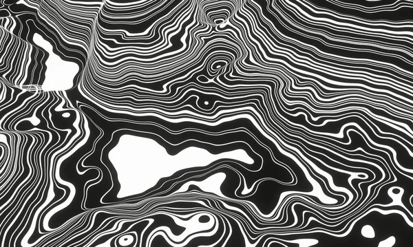 3D渲染黑白等高线 地形地貌 — 图库照片
