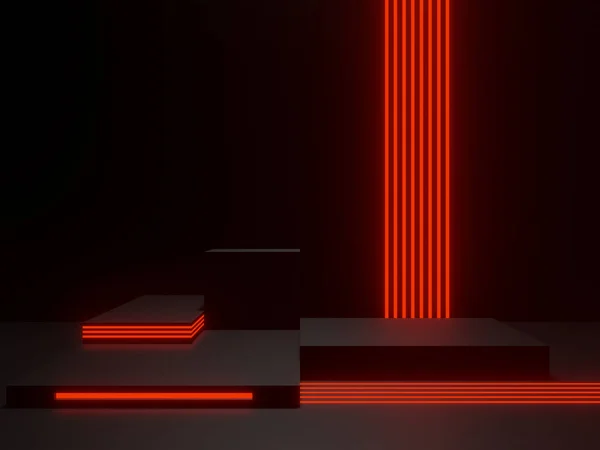 Redat Podium Negru Lumini Roșii Neon — Fotografie, imagine de stoc