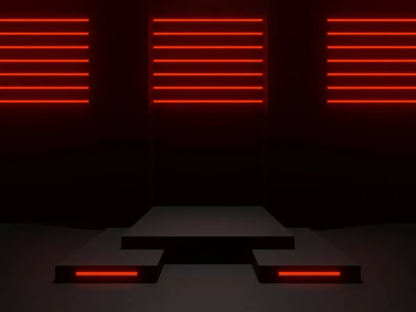 Zwart Podium Met Rode Neon Lampen — Stockfoto