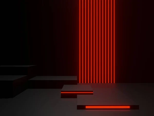 Siyah Podyum Kırmızı Neon Işıkları — Stok fotoğraf