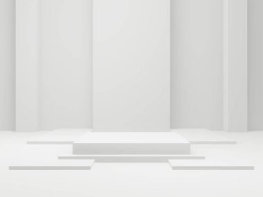 3 boyutlu geometrik podyum. Beyaz oda arkaplanı