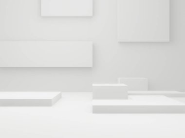 3 boyutlu geometrik podyum. Beyaz oda arkaplanı