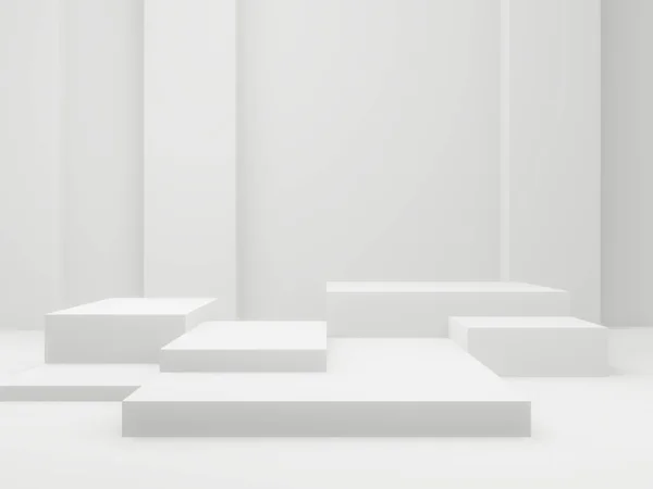 Geometrische Podium Weergegeven Witte Kamer Achtergrond — Stockfoto