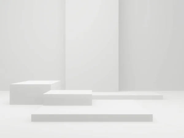 Geometrische Podium Weergegeven Witte Kamer Achtergrond — Stockfoto