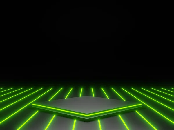 Pódio Preto Renderizado Com Luzes Néon Verde — Fotografia de Stock