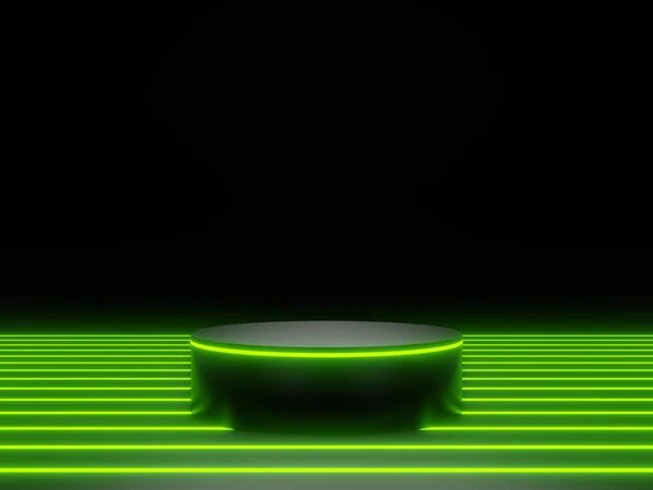 Чорний Подіум Зеленим Неоновим Світлом — стокове фото