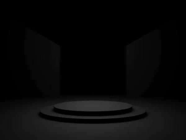 Zwart Geometrisch Podium Donkere Achtergrond — Stockfoto