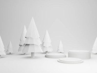 3D, beyaz geometrik Noel podyumu.