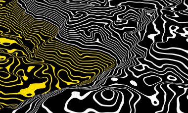 3D rendering yellow and white contour lines. Topographic terrain.