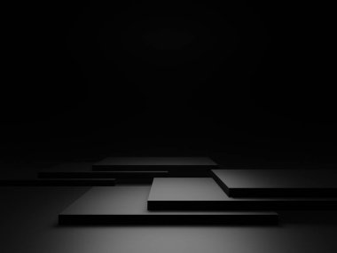 3D rendered black step background.