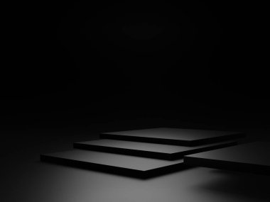 3D rendered black step background.