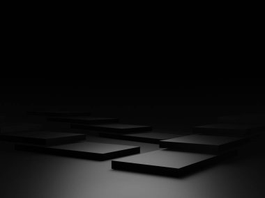 3D rendered black step background.