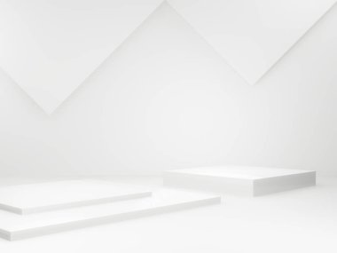 3 boyutlu geometrik podyum. Beyaz oda arkaplanı