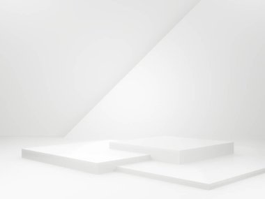 3 boyutlu geometrik podyum. Beyaz oda arkaplanı