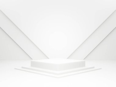 3 boyutlu geometrik podyum. Beyaz oda arkaplanı
