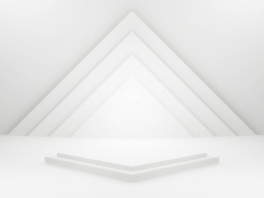 3 boyutlu geometrik podyum. Beyaz oda arkaplanı