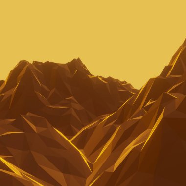 3D render low polygon stone mountain. Rock terrain.