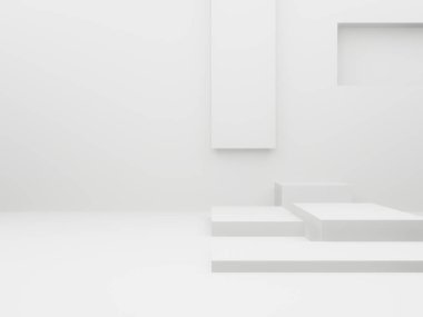 3D oluşturulmuş beyaz geometrik podyum.