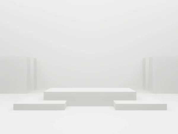 Рендеринг Белого Геометрического Подиума — стоковое фото