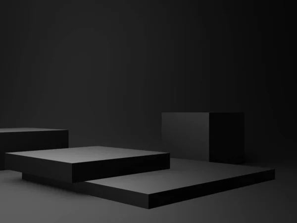 Візуалізація Чорного Геометричного Подіуму Фон Темної Кімнати — стокове фото