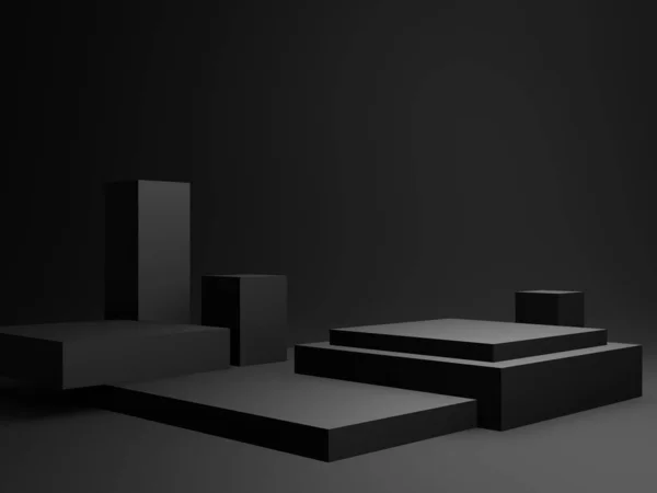 Maken Zwart Geometrische Podium Donkere Kamer Achtergrond — Stockfoto