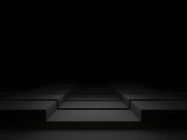 3D render siyah geometrik arkaplan.