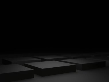 3D render siyah geometrik arkaplan.