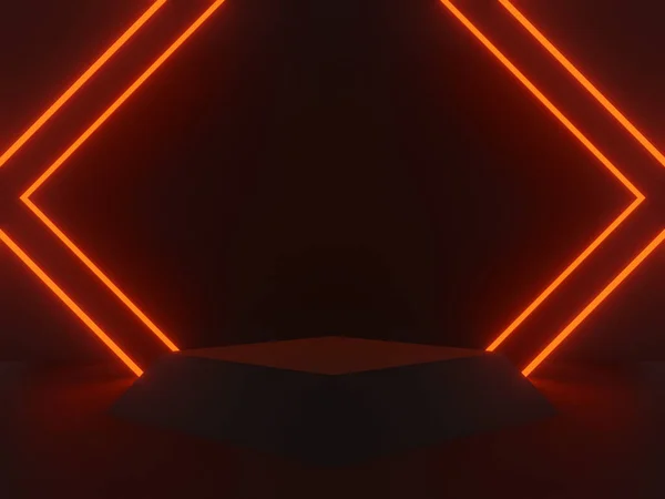 Făcut Scena Științifică Neagră Lumini Roșii Neon Podium Geometric Sci — Fotografie, imagine de stoc