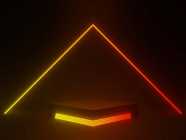 Gerenderte Schwarze Wissenschaftliche Bühne Mit Abfallenden Neonlichtern Geometrisches Podium Sci — Stockfoto