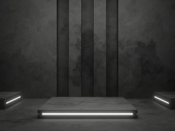 Render Cement Podium White Neon Light — Stock Photo, Image