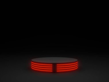 3D siyah podyum ve kırmızı neon ışıkları.