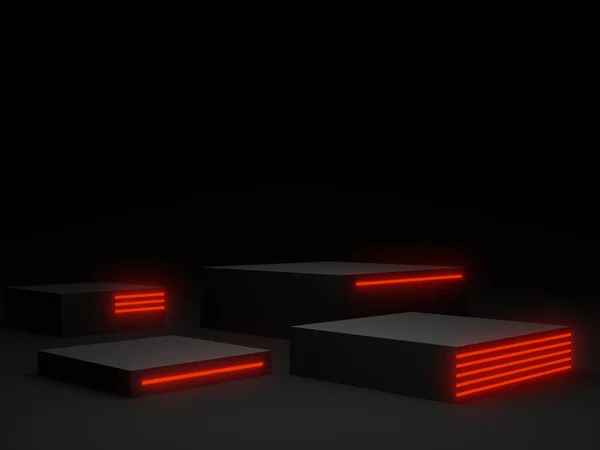 Zwart Podium Met Rode Neon Lampen — Stockfoto