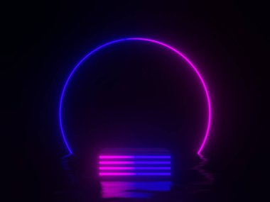 3 boyutlu neon podyum. Gradyan ışıklar taklit edilir.