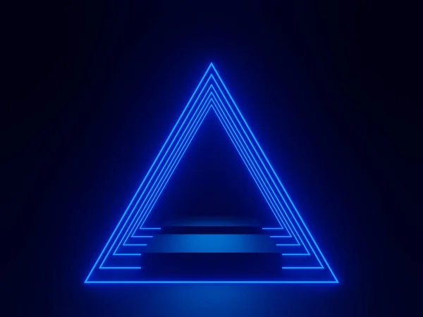 Render Zwart Podium Met Blauwe Neon Lichten — Stockfoto