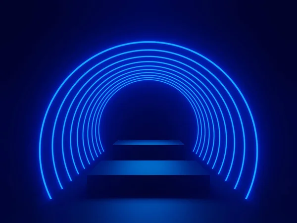 Render Black Podium Blue Neon Lights — Stock Photo, Image