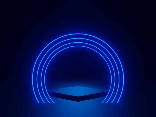Rendering Schwarzes Podium Mit Blauem Neonlicht — Stockfoto