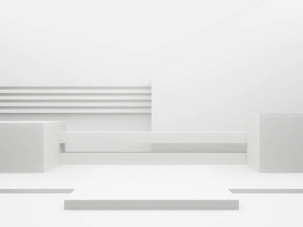 Weergegeven Wit Geometrisch Podium Witte Achtergrond — Stockfoto