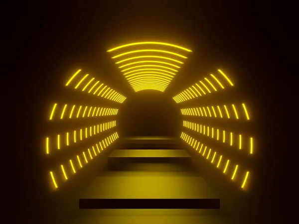 Túnel Néon Amarelo Renderização — Fotografia de Stock