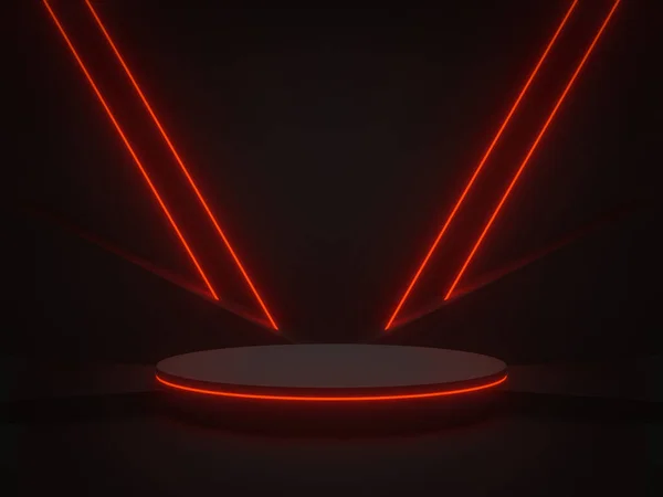 Gerenderte Schwarze Wissenschaftliche Bühne Mit Roten Neonlichtern Geometrisches Podium Sci — Stockfoto