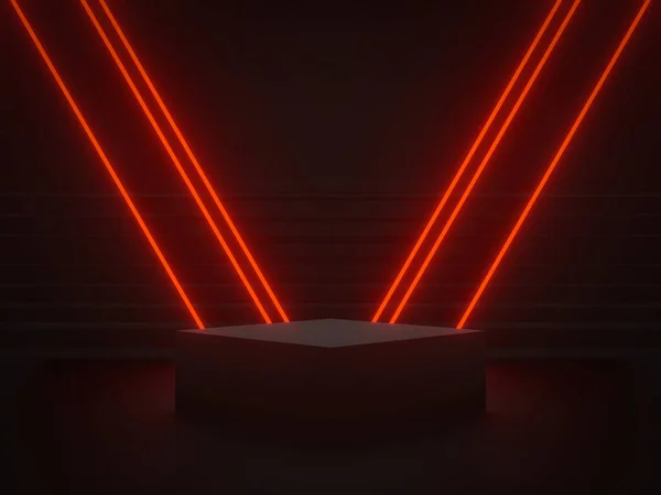 Gerenderte Schwarze Wissenschaftliche Bühne Mit Roten Neonlichtern Geometrisches Podium Sci — Stockfoto