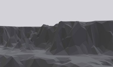 3D, siyah taş dağı parçaladı. Kaya arazisi.