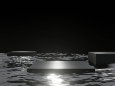 Karadeniz ürünleri podyumu gösteriyor. 3B görüntüleme.