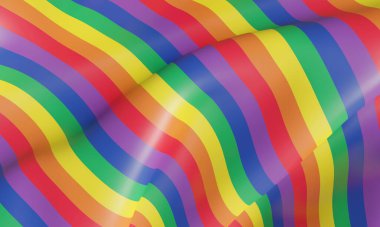 3 boyutlu görüntüleme. Dalgalı gökkuşağı bayrağı. LGBTQ rengi.